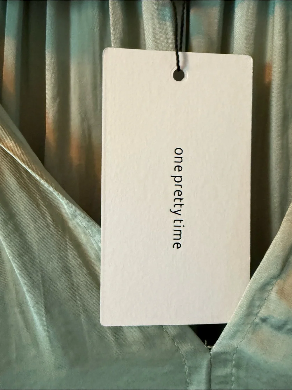 o.p.t by Anthropologie Sage Green Tiered V-Neck Tunic Top Liquid Shine NWT - Picture 6 of 13